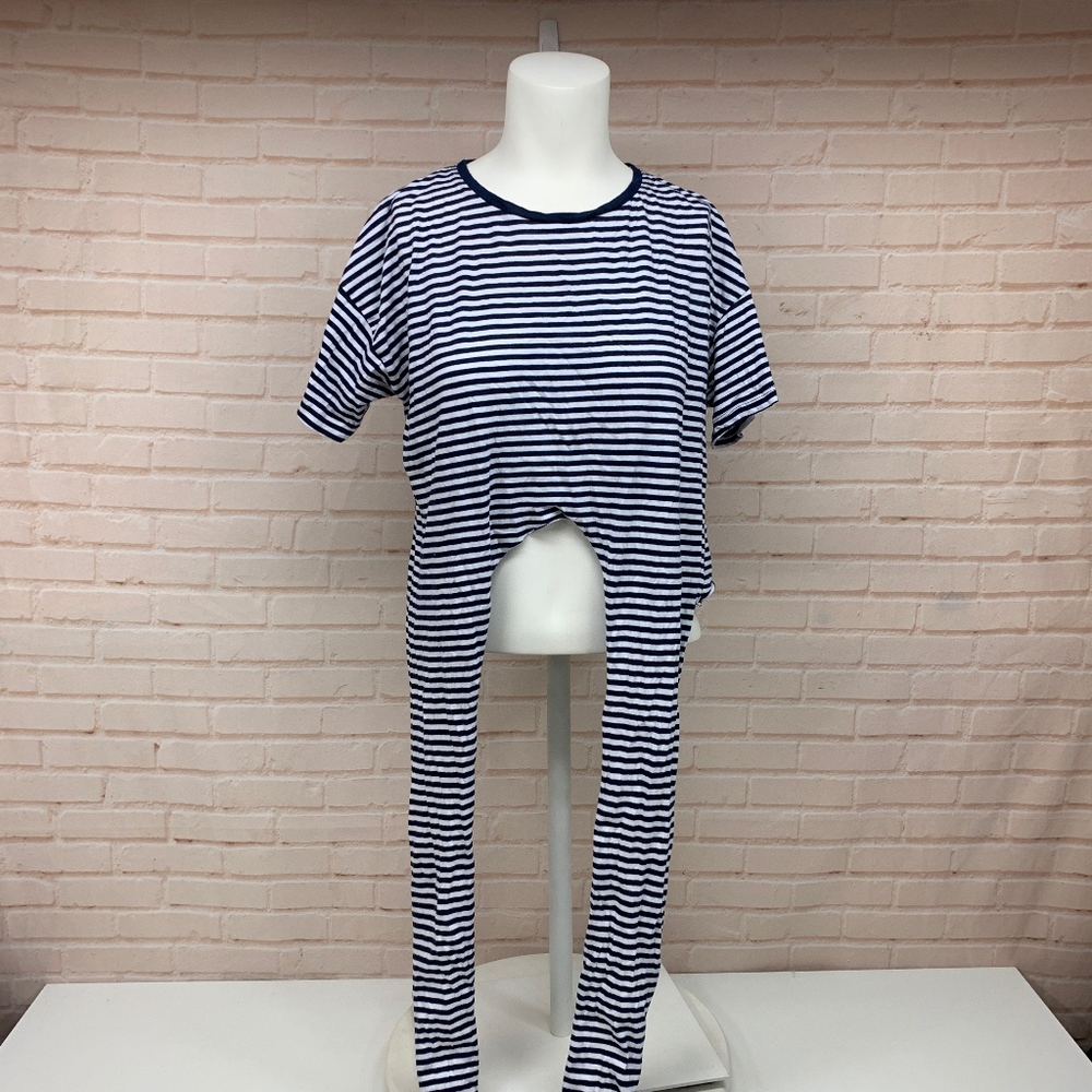 ZARA Navy White Striped T-Shirt Crop Tie Waist 👑 - Picture 2 of 8